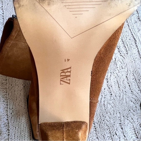 ZARA Split Suede‎ Mid-Heel Ankle Boots Brown  Size 41 - Picture 11 of 11
